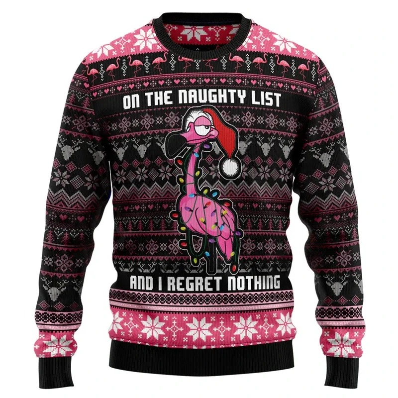 Funny Flamingo Graphic Ugly Christmas Sweater Autumn Holiday Wear 3D Printed Sweatshirt Loose Streetwear Pullovers Mens Clothing