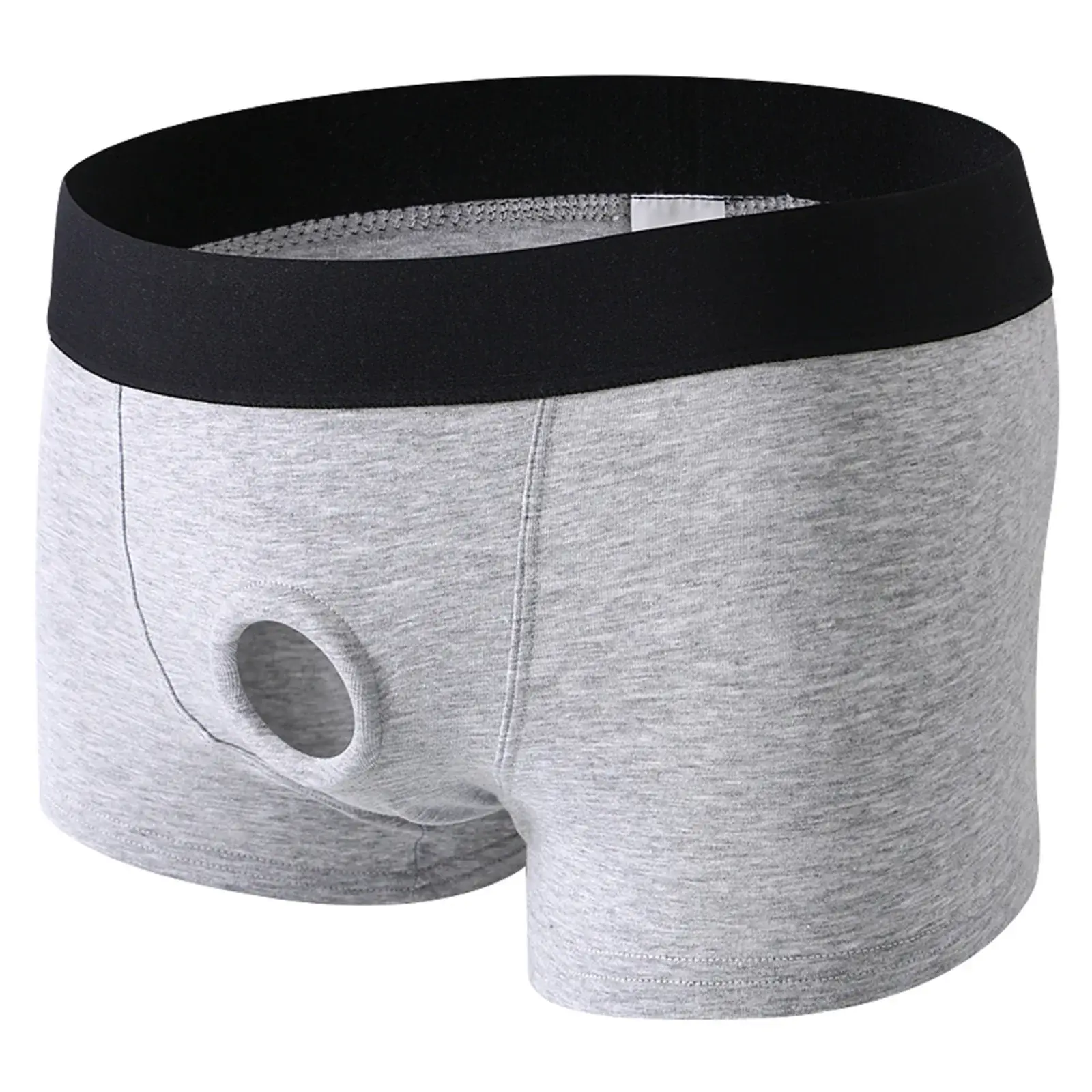 남자 복서 전면 구멍 주머니 속옷 실리콘 Cockring 섹시한 Boxershorts 넓은 허리띠 코튼 속옷 속이 빈 란제리