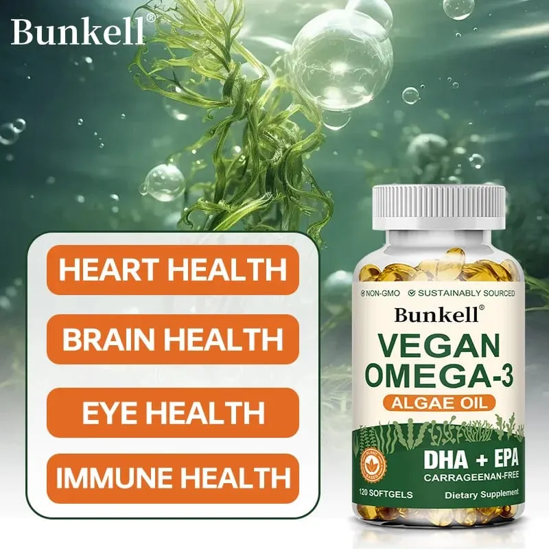 Omega 3 Algae Oil | Plus DHA EPA Non GMO Overall Health | Fish Oil Substitute 120 Capsules Soft Capsules