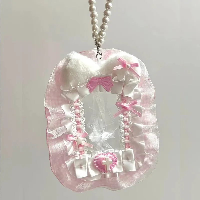 Plush Photocard Protector with Ribbon & Lace - Soft Card Sleeve for Toploader Kpop Anime Idol Display Case Cute DIY Holder for Fans Gift