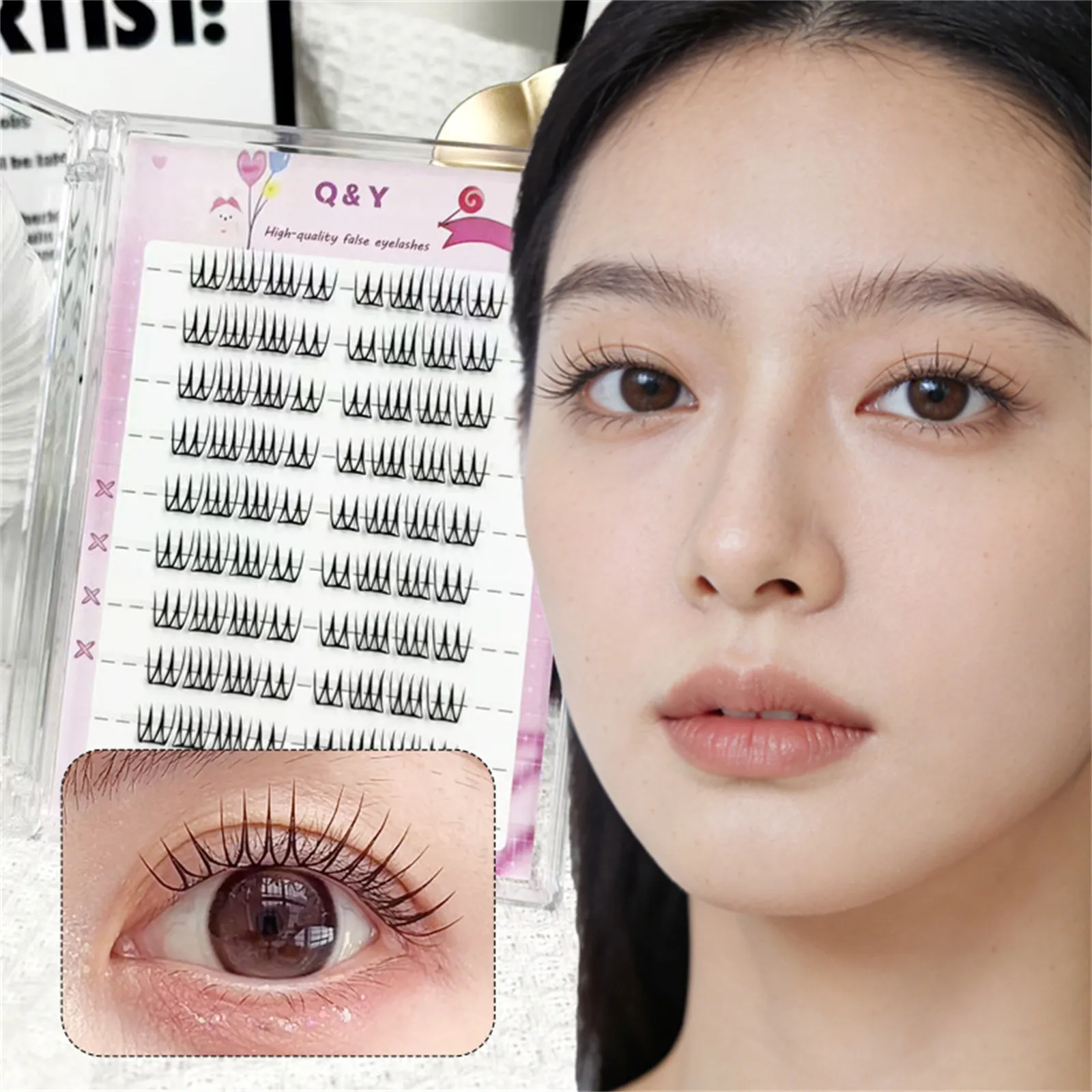 Women's Group 3.0 False Eyelashes Korean Natural Style Small Thin Fiber Lashes No Glue Needed C Curl Daily Eye Makeup Essentials