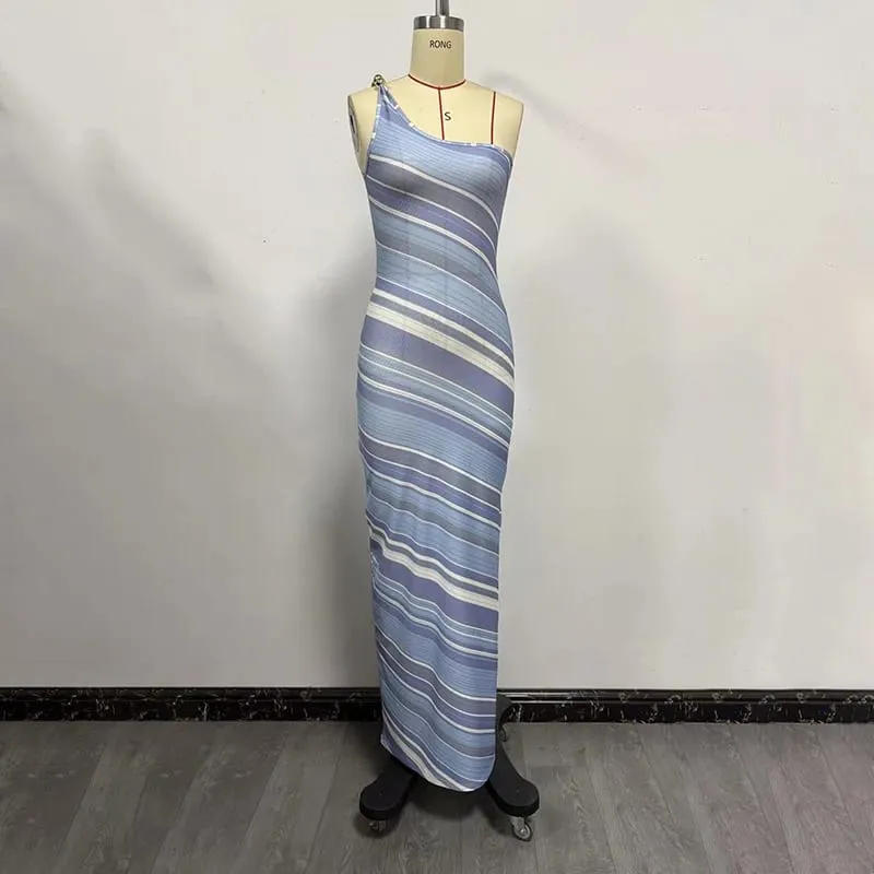 Elegant Printed Women's Dress Sleeveless Off Shoulder Skinny Lady Long Dresses 2026 Summer Chic Female Vacation Comfortable Robe