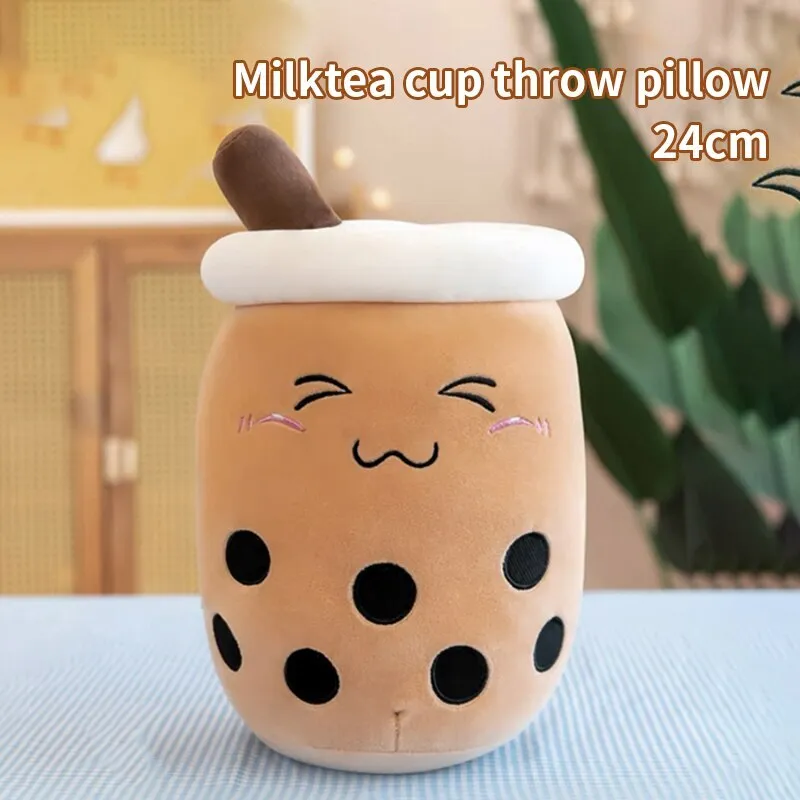 Roztomilý plněný Boba Plyšový Bubble Tea Skutečný Bubo Food Hrnek na mléko Plyšový polštář Měkký Kawaii Plyšové hračky Dárky pro děti Dospělý 24CM~