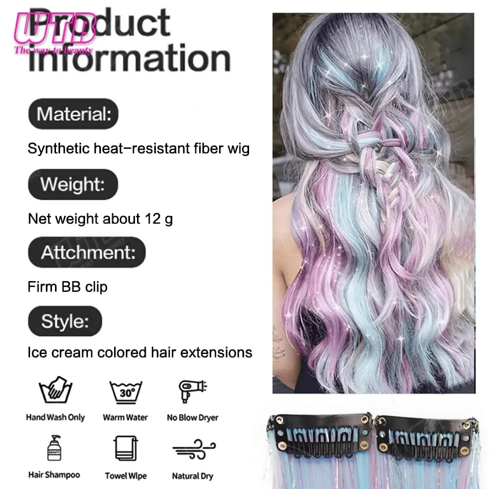 WTB Ice Cream Color Synthetic Hair Extension Wig with BB Clip Style Suitable for Women to Wear During Holidays and Events