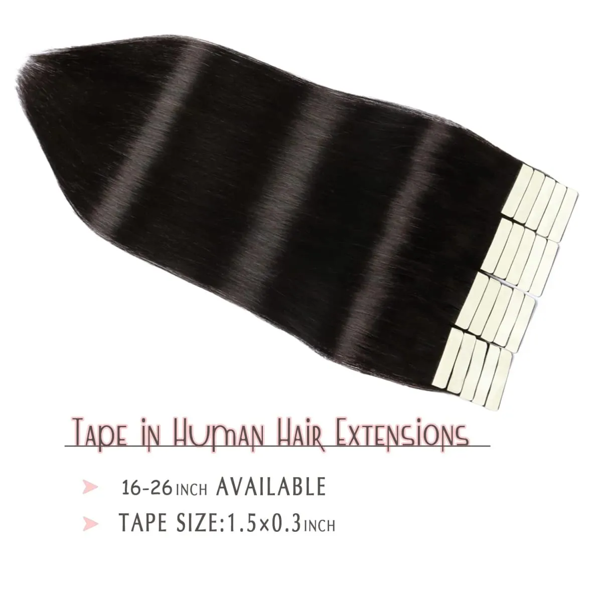 Tape-In Hair Extensions Human Hair 18 Inch #1B Remy Silky Straight Seamless Skin Weft 20Pcs 50G Real Human Hair Tape Ins For Women Add Length Volume Wedding Daily Salon Use