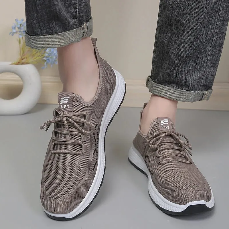 Tênis esportivo de malha respirável masculino, sapatos de caminhada confortáveis ​​e leves, calçados esportivos casuais para uso diário