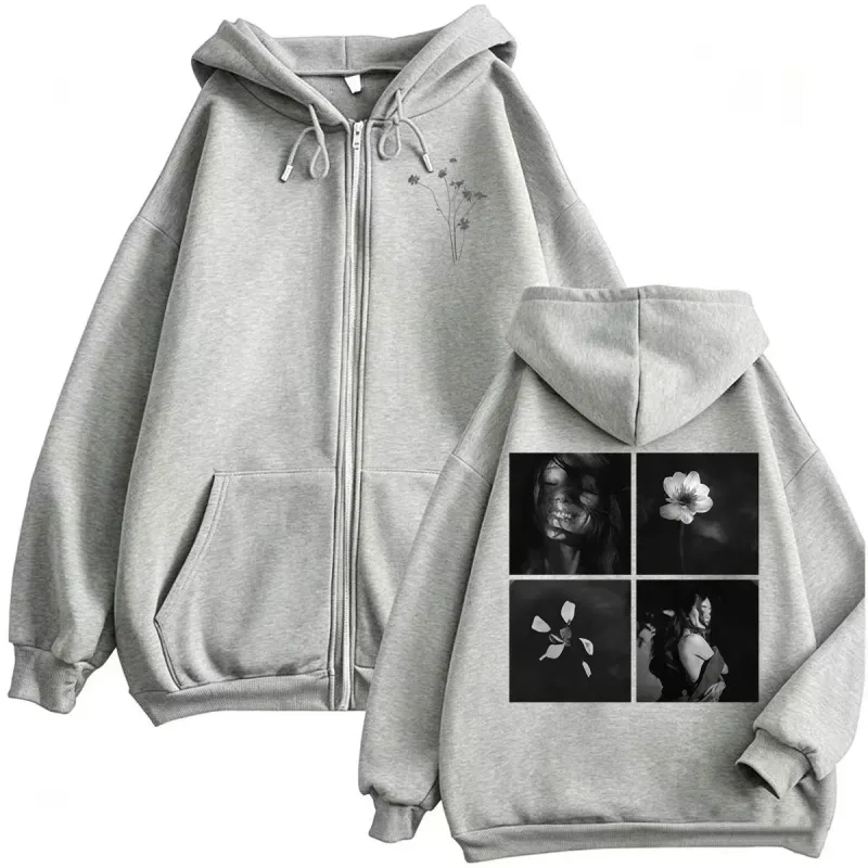 Ariana Grande Petal Album Merch Photo with Floral Sweatshirt Jacket Coat Men Women Fashion Aesthetic High Quality Zip Up Hoodies