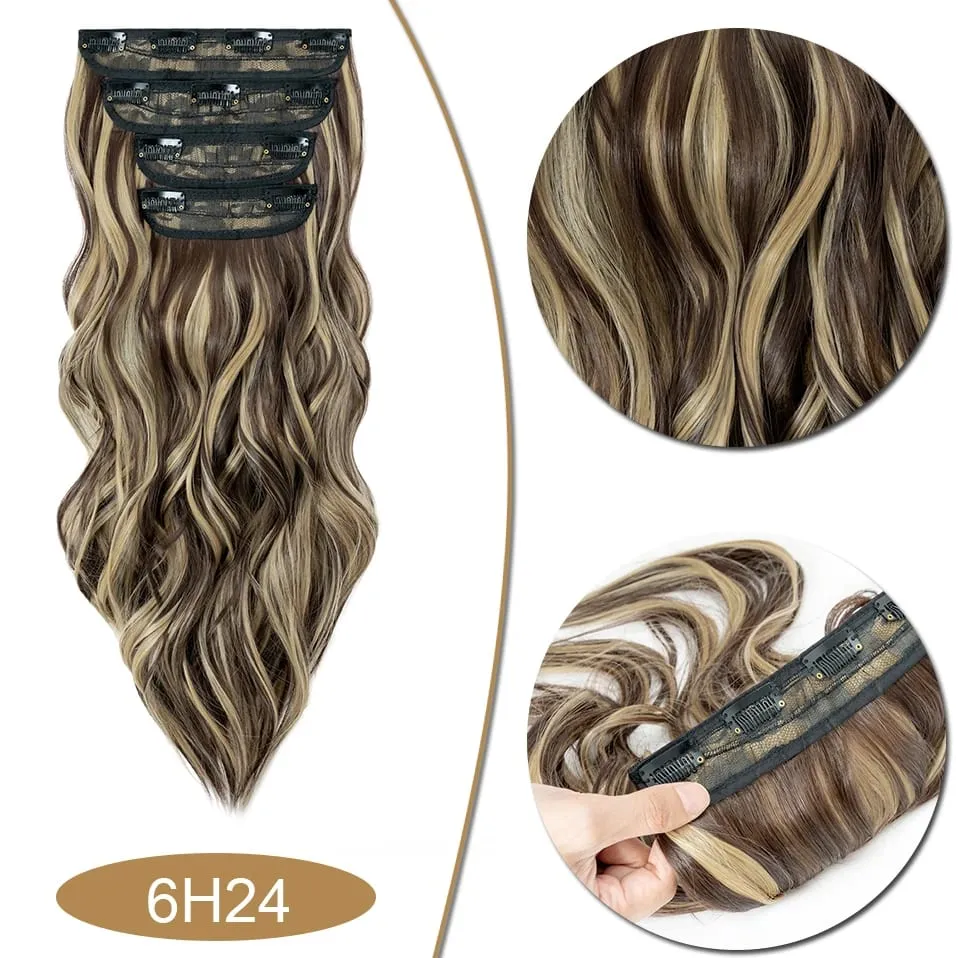S-noilite Synthetic Hair 22inch Clips In Hair Extensions Long Wavy Clip In Hair Thick Double Weft 4Pcs/set Hairpieces For Women