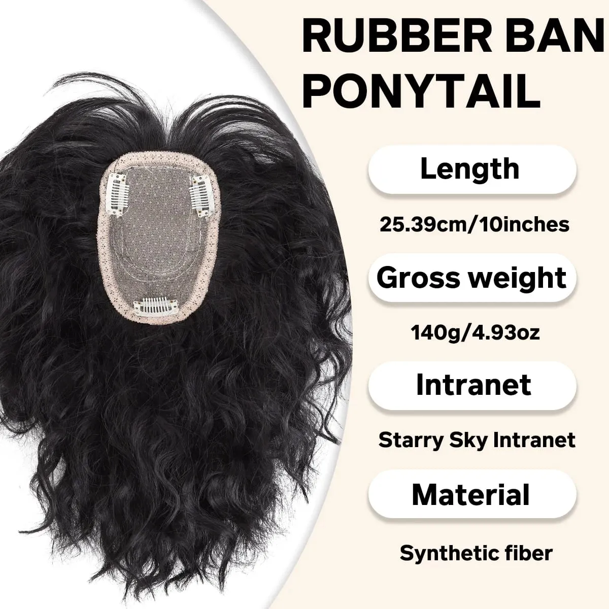 Topper Synthetic corn beard replacement block wig heat-resistant curly hair clip wig on the top of a woman's head