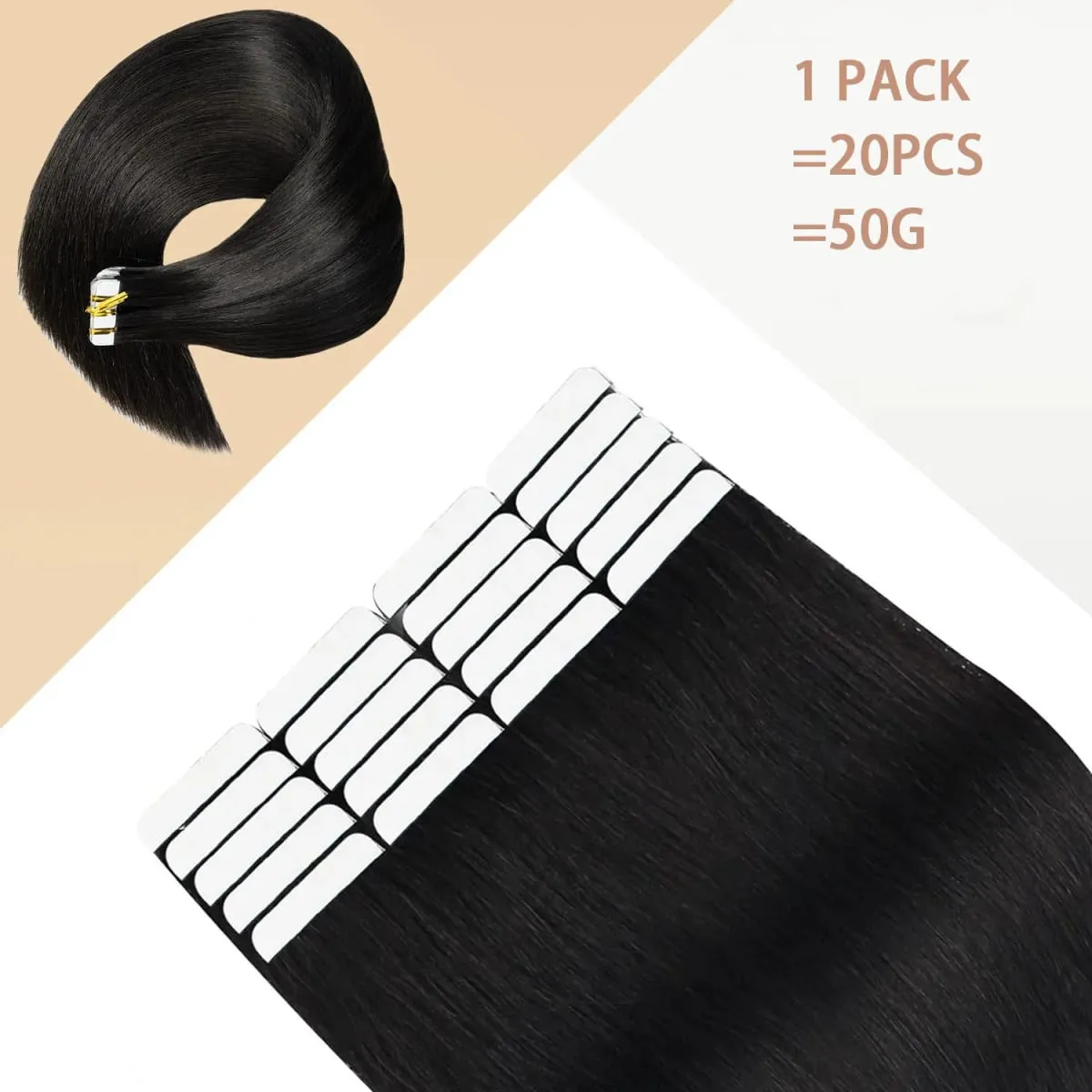 Straight Tape Ins Hair Extensions 50g Natural Black 100% Human Hair Tape In Invisible Glue Seamless Full Head Adhesive 26 Inches