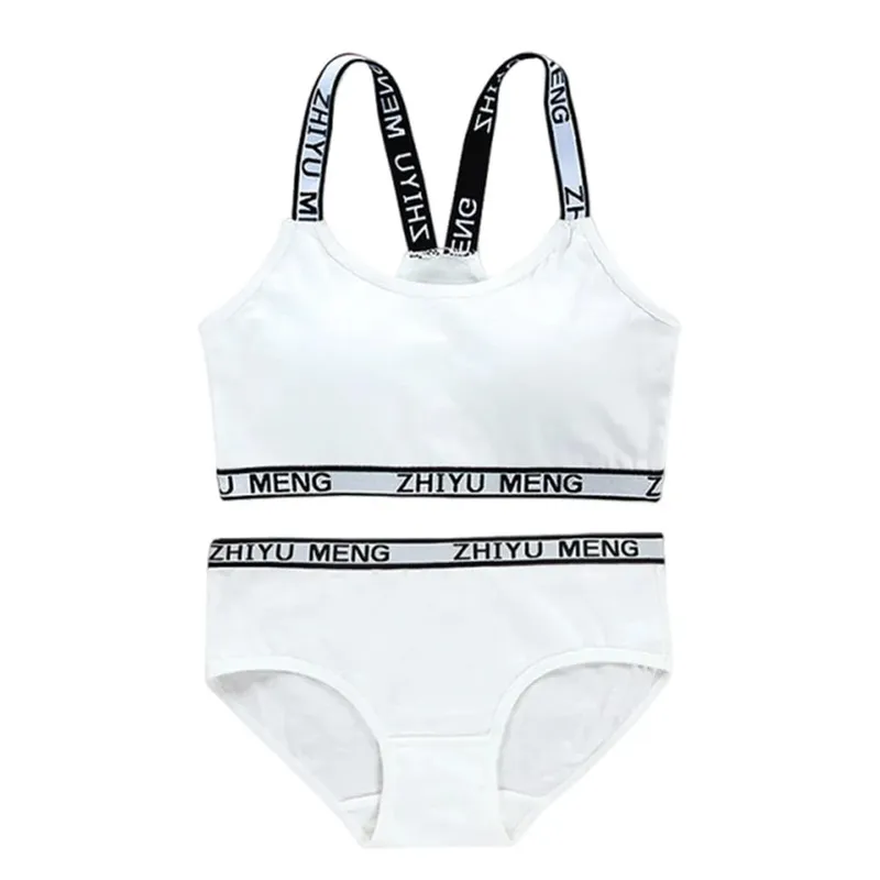 1Set Casual Cotton Girls Bras Panties Sets Breathable Elastic Lingerie Set Comfortable Letter Sport Brassiere
