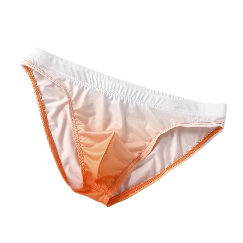 Ice Silk Mens Briefs Underwear With Gradient Color Pouch Breathable Sexy Bikini Slips Low Waist Male Butt-lifting Panties Cuecas