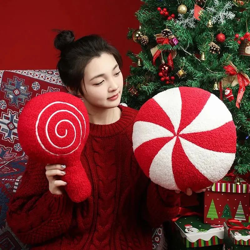 Classic Christmas Series Throw Pillow Candy Lollipop Snowflake Xmas Scepter Balls Doll Soft Sofa Cushion Festival Home Decor