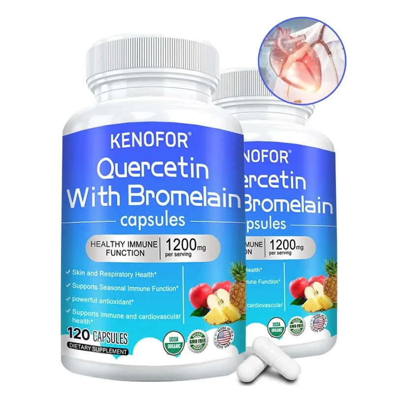 Capsules complexes de quercétine + bromélaïne 1200 mg – Soutien immunitaire articulaire et digestif avec vitamines C et D3 30/60/120 points