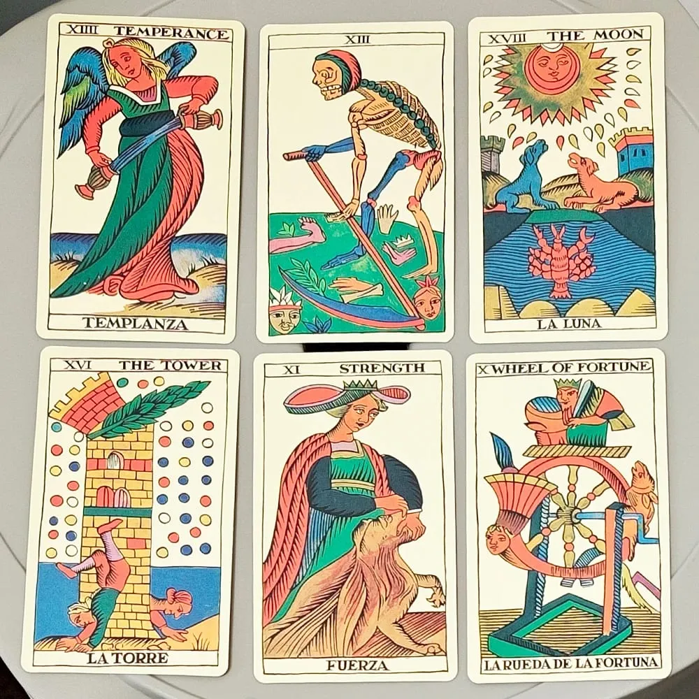 Spanish Tarot Español Deck 10.3*6cm 78 Cards Bilingual English Spanish Marseille Style Divination Cartomancie Dusserre
