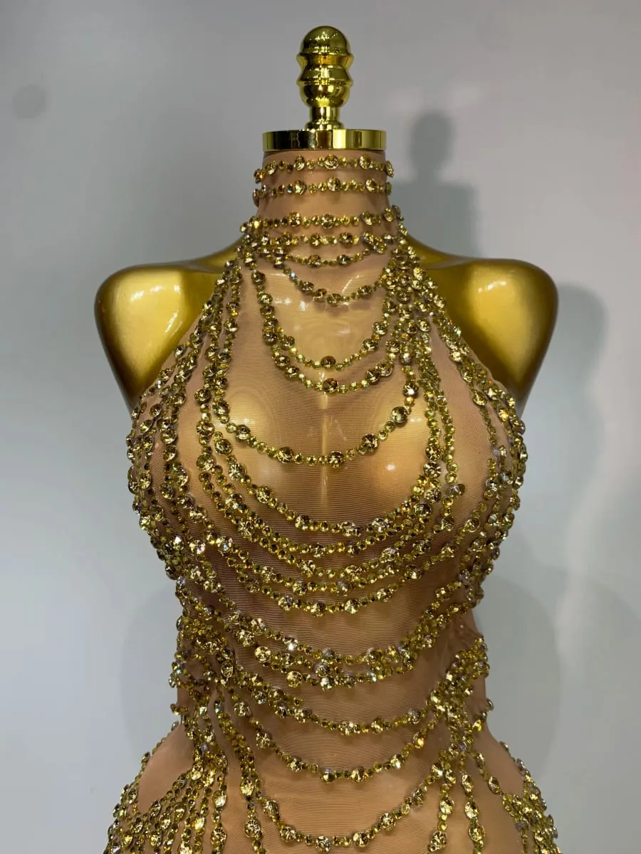 Sparkly Strass Sexy Transparent Mesh Lange Kleid 2025 Frauen Luxus Geburtstag Club Party Kleid Bühne Sängerin Leistung Kostüm