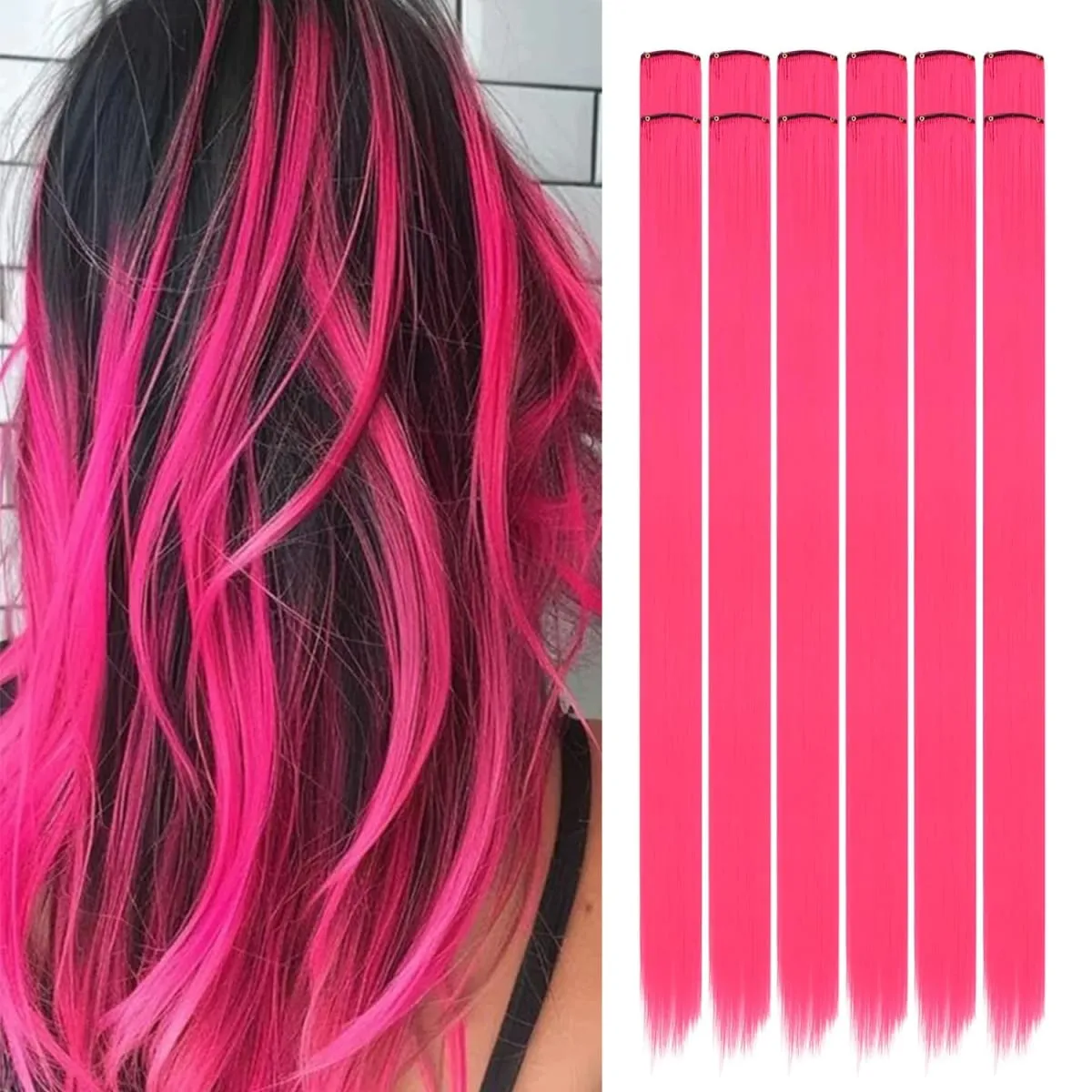 22 inch Colored Hair Extensions Straight Hairpiece Colorful Hair Extensions Party Highlights Clip in Long Synthetic Hair Extens