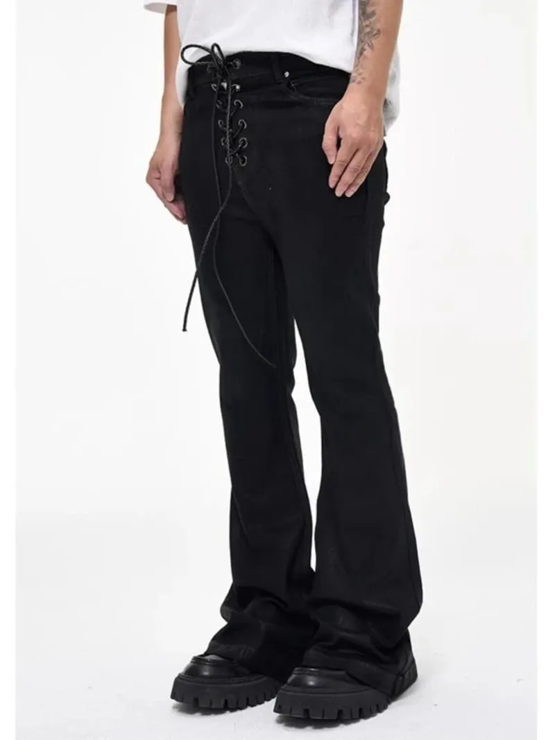 Vintage Batik Coating Sort Slim Fit Flare Jeans Elasticitet Stretch Ribbon Y2k Streetwear Casual Skinny Bell Bottom Jeans — image 9