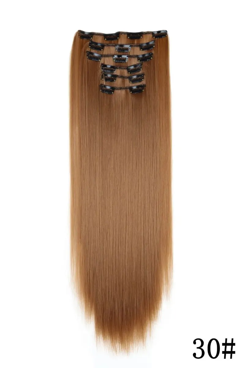 24Inch 16 Clips in Hair Extensions Long Straight Hairstyle Blonde Black Hairpieces Heat Resistant False Hair Daily Use Cosplay