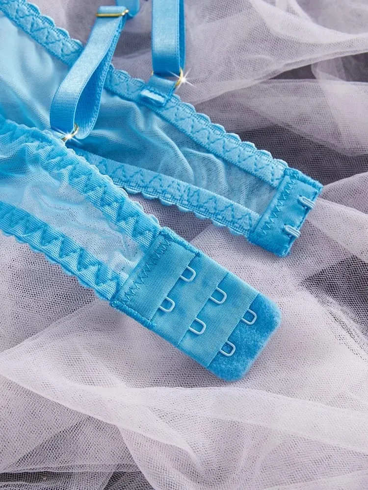 Women's Lingerie Sweety Lace Embroidery Underwear Set Blue Pure Desire Adult Underwear Fancy Transparent Intimate Lingerie Set