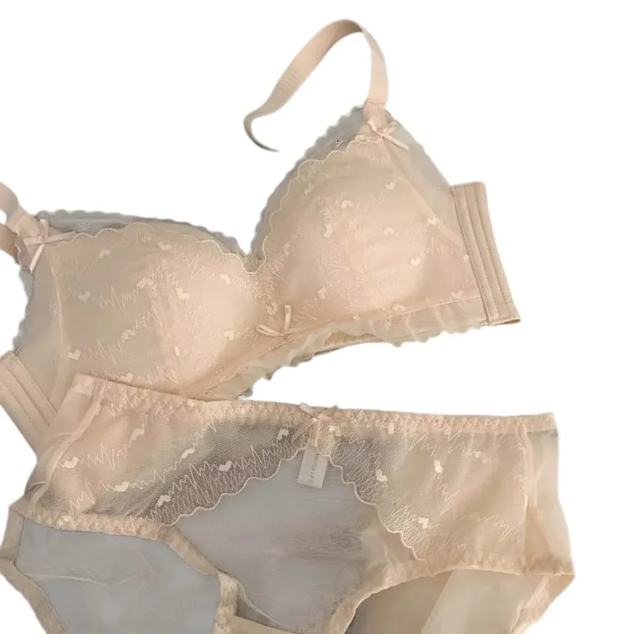Lace Heart-Shaped Thin Seamless Bra Set with Small Chest Gathered on Top and Anti Sagging Support Without Steel Ring Bra Set