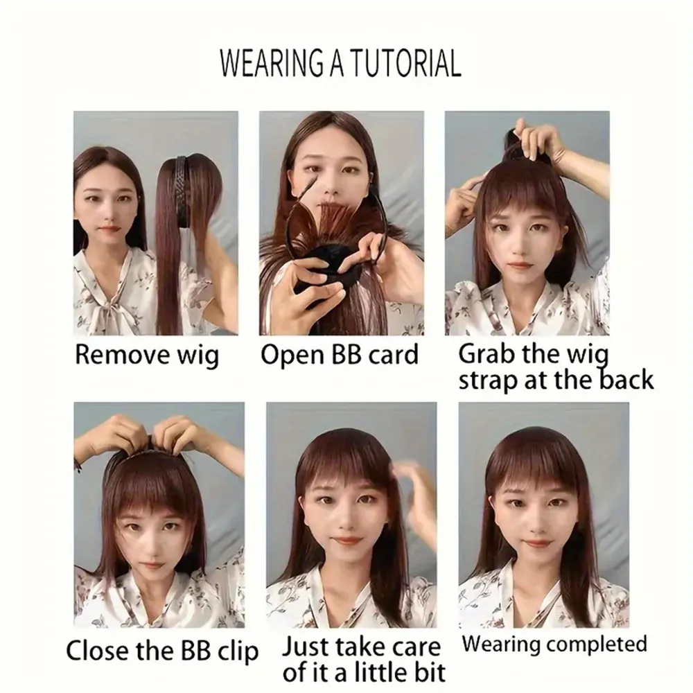 Natural Look Synthetic Straight Hair Extensions - Chic Braided Headband with Clip-In Hair Topper & Bangs for Women