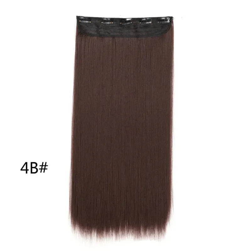 Grampo longo e reto sintético de 24 polegadas, extensão de cabelo de uma peça, 5 clipes, cabelo falso loiro, marrom, preto, resistente ao calor
