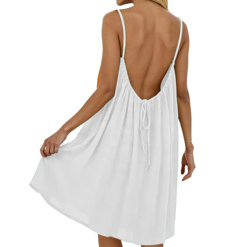 Beach Vacation Dress Short Backless Beach Skirt for Women Summer Holiday Casual Fashion Mini Dress — image 7