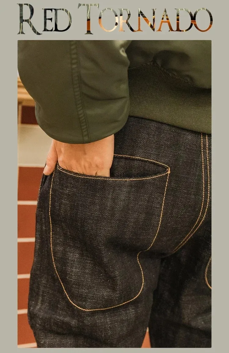 Red Tornado 18oz Jeans Selvedge Jeans soltos e retos, calças jeans cruas e pesadas — image 9