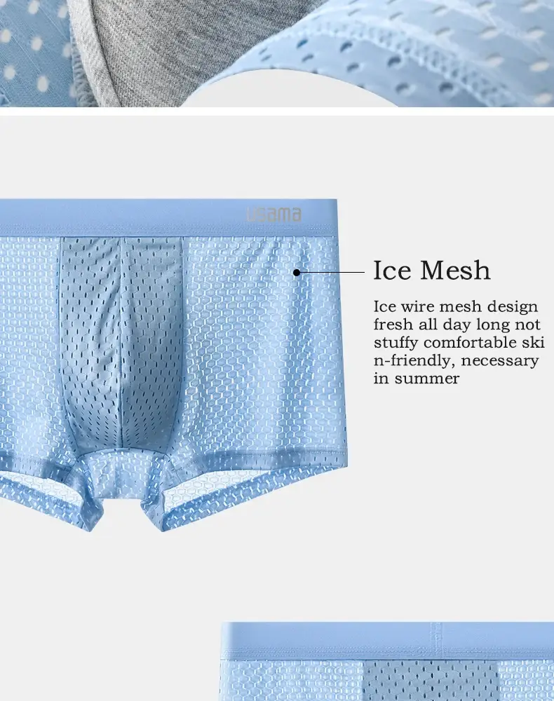 5pcs Men's Boxer Shorts Ice Silk Underwear Plus Size Underpants Cool Breathable Sexy Slim Panties Mesh Lingerie Wholesale Lots