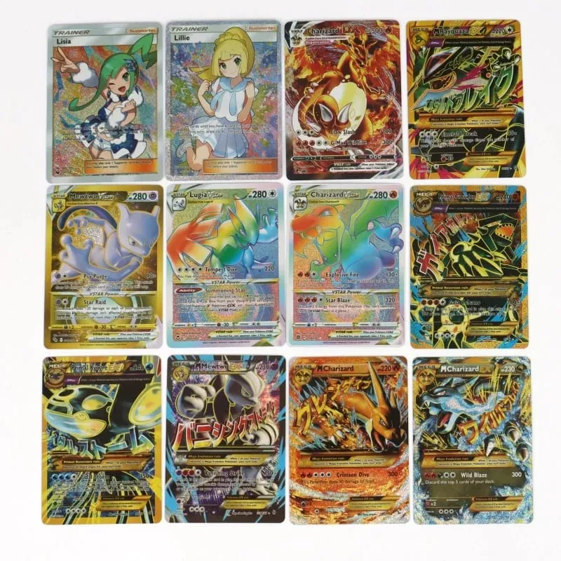 60-100st engelska Pokémonkort Holographic EX Vstar Vmax GX Letter Rainbow Arceus Shiny Charizard Mewtwo Evolution kombination