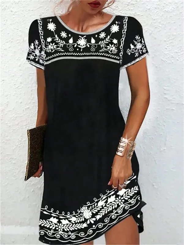 Summer Casual Floral Print Women's Dress Fashion Short Sleeve Mini Dress Beach Vacation Dress Y2k Ladies Clothes Dresses Clothes