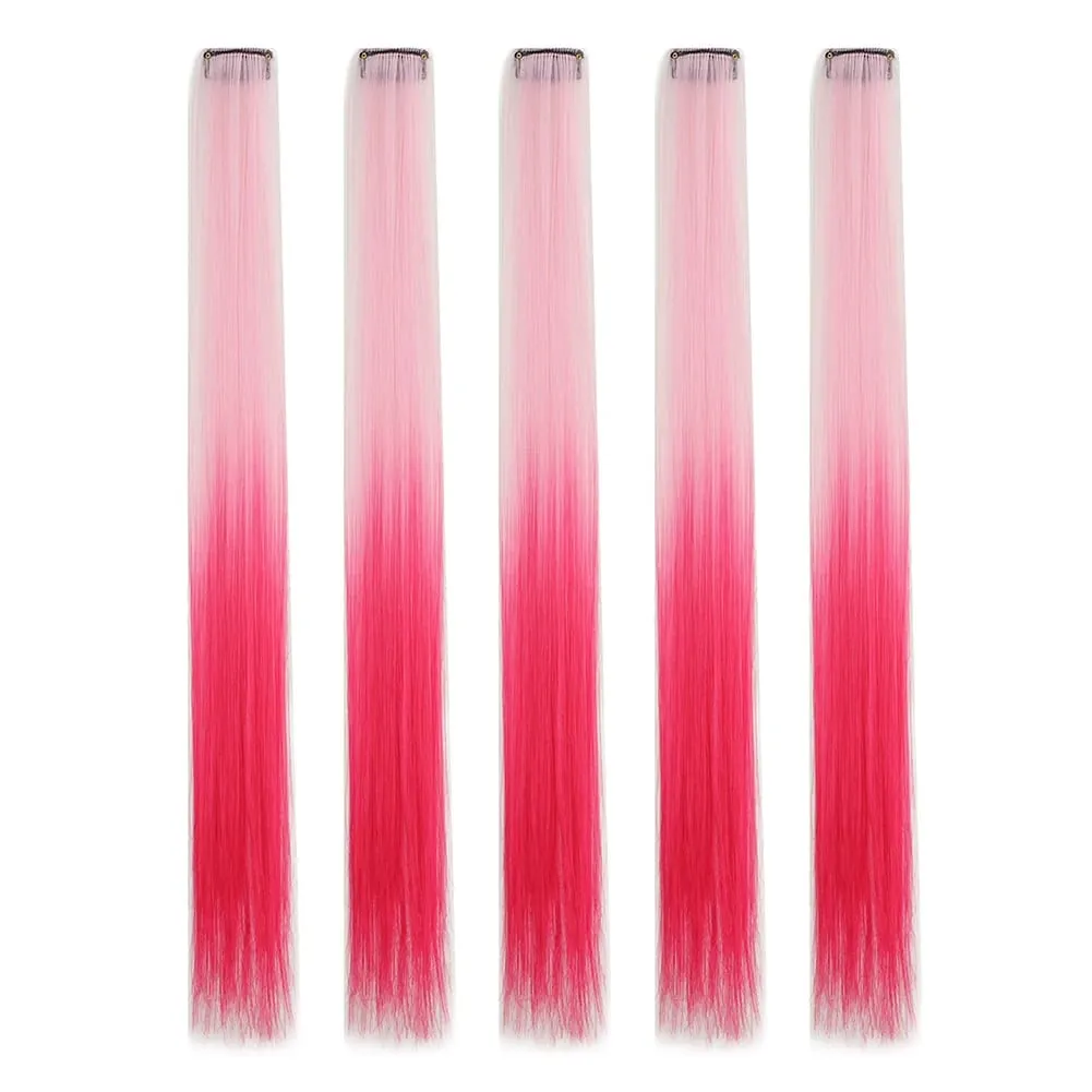 Extensions de cheveux synthétiques à clips, postiches colorées à reflets de fête pour filles, cheveux lisses multicolores de 18 pouces, 5 pièces/ensemble
