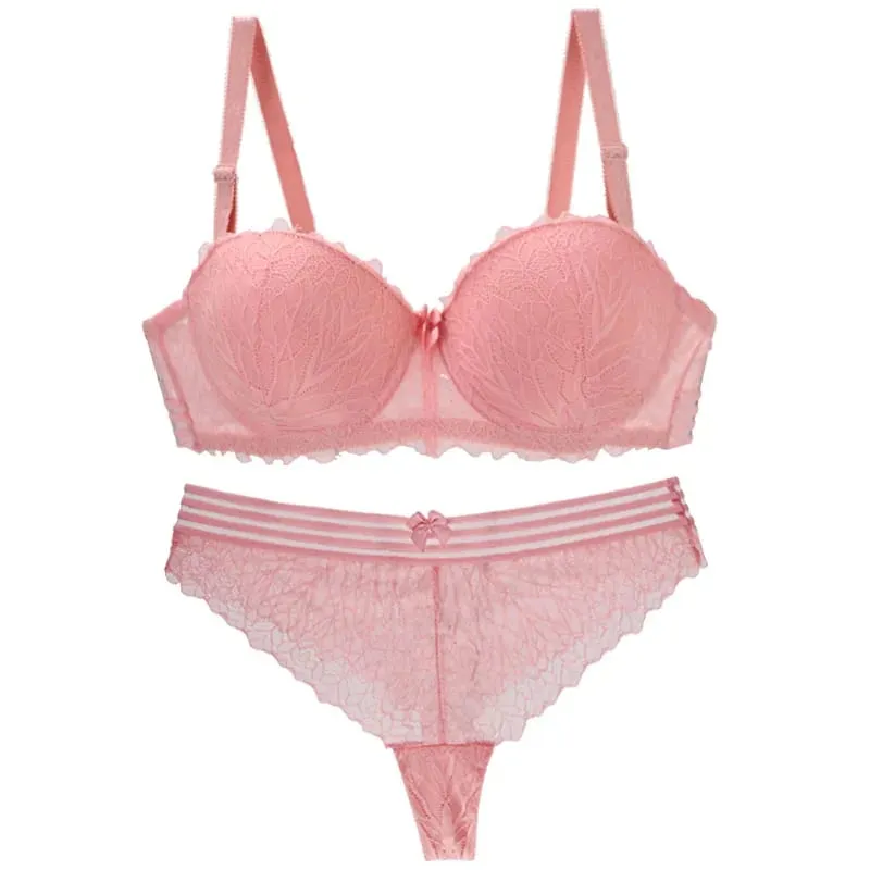 2023 Bagong Sexy Lace Bras Set Para sa mga Babae Push Up Underwear Black Green Pink Red White Yellow ABCDE Plus Size Lingerie