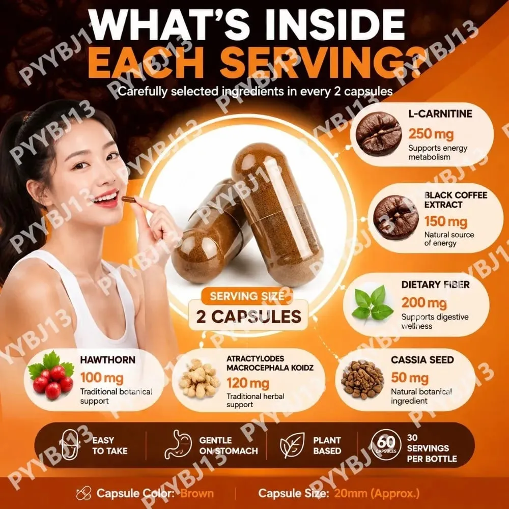 L-Carnitine Black Coffee Capsules - Weight Management & Fat Metabolism Support Cellular Energy Booster Fitness 60 Capsules — image 6