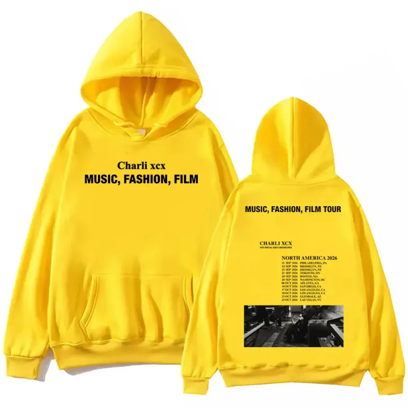 Singer Charli Xcx Music Fashion Film Tour 2026 Hoodies Men Women Rock Punk Sweatshirts High Quality Fleece Oversized Pullovers