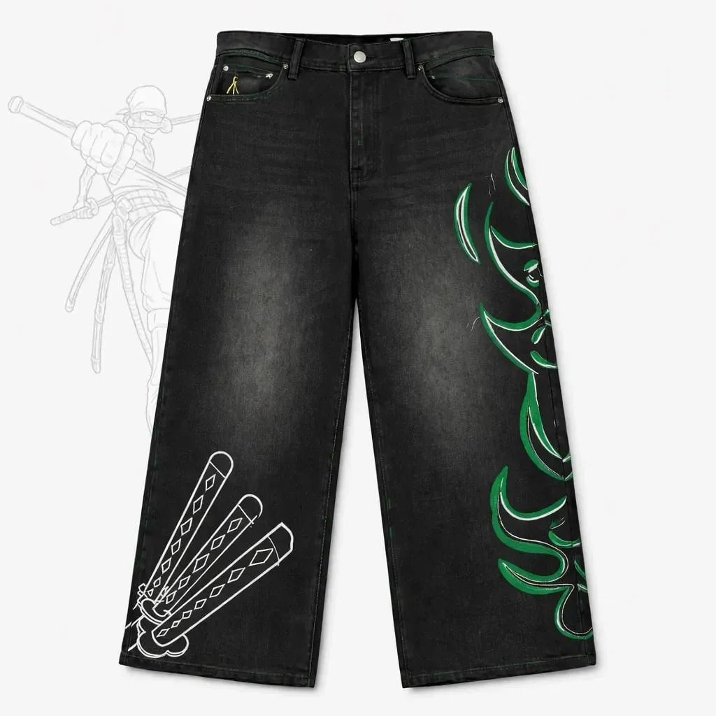 High Street Y2k Baggy Zoro Knife Jeans Vintage Wide Leg Denim Pants Popular Jeans Streetwear Harajuku Trouser Men Clothing