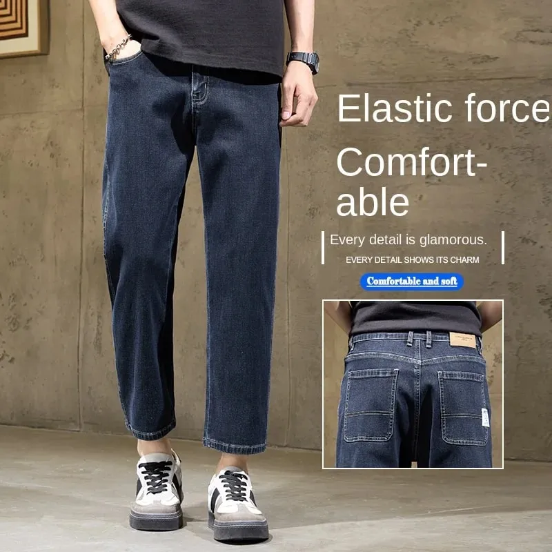 Ανδρικό φαρδύ τζιν ίσιο τζιν Casual Stretch τζιν 9 μήκους Άνετο φαρδύ παντελόνι Άνοιξη φθινόπωρο Ευέλικτο φαρδύ παντελόνι