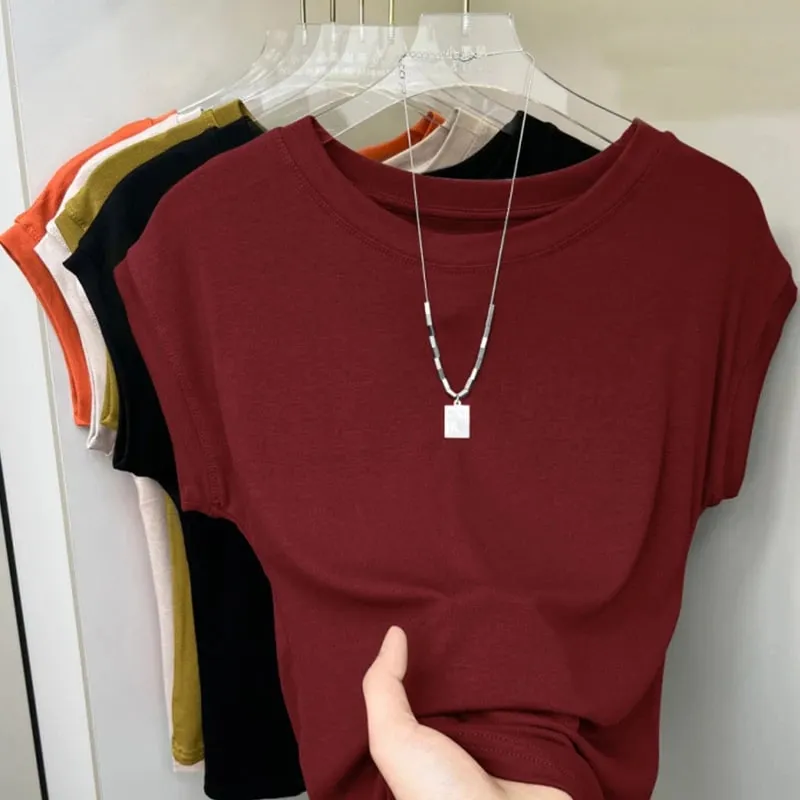 1pcs Women T Shirt Summer Sleeveless Round Neck Breathable Loose Leisure Tops Comfort Lady Basic Tee Solid Female Ice Silk Vests