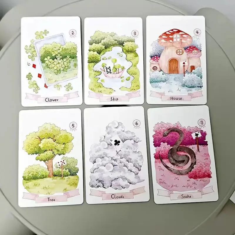 Dream Lenormand Oracle Cards 43 PCS Cute Kawaii Watercolor Animal Tarot Deck Divination Fortune Telling English Board Game