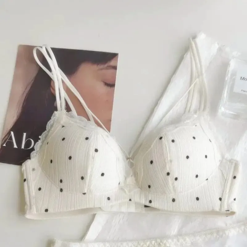 Hot Sale 2026 Sexy Polka Dot Lingerie Set Push Up Small Bust Enhance Side Support Anti Sagging Thin Straps Beautiful Back Bra