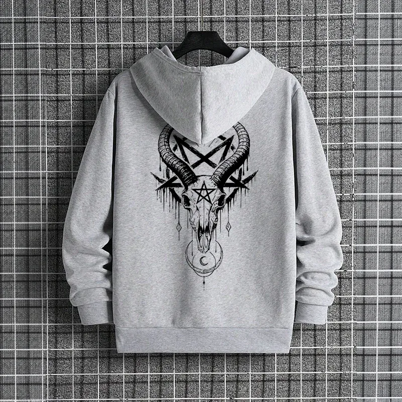 Autumn Winter Male Top Casual Pullover 666 & Inverted Cross Men's Gothic Hoodies Demonic Horror Face Print Sweatshirt Streetwear