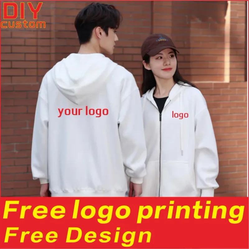 Cotton Fashion Loose Zipper Hoodie Customized Spring and Autumn Couple Coat Printed Logo Embroidered Work Clothes