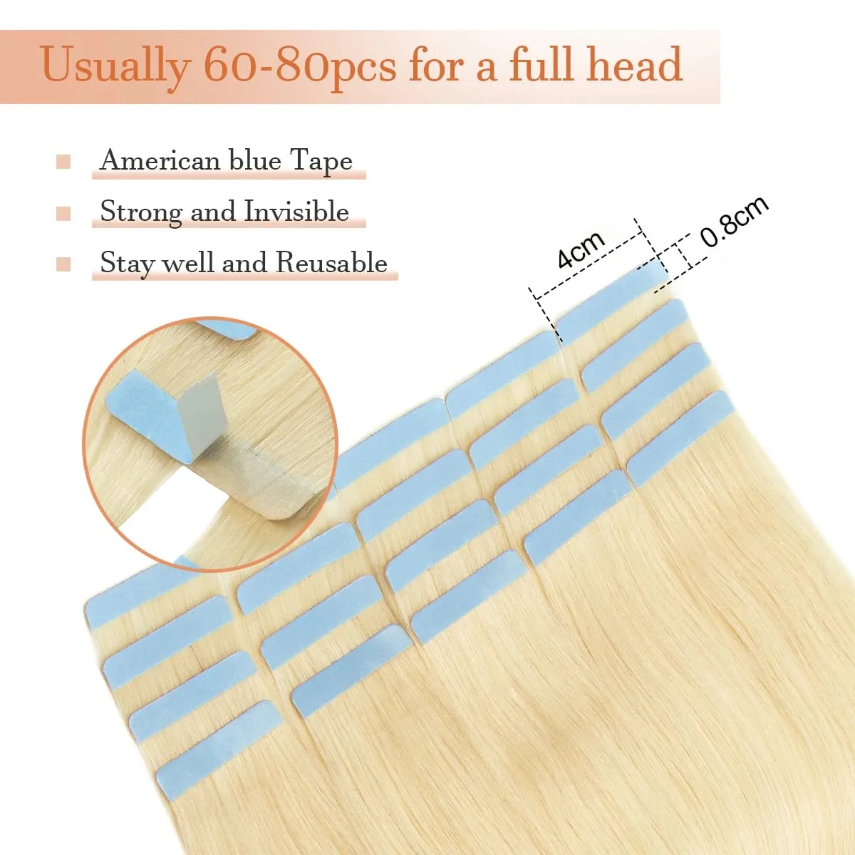 Invisible Tape-In Hair Extensions Straight Human Hair Seamless Invisible Skin Weft Design Smooth Soft Natural Texture No Frizz Easy To Wear