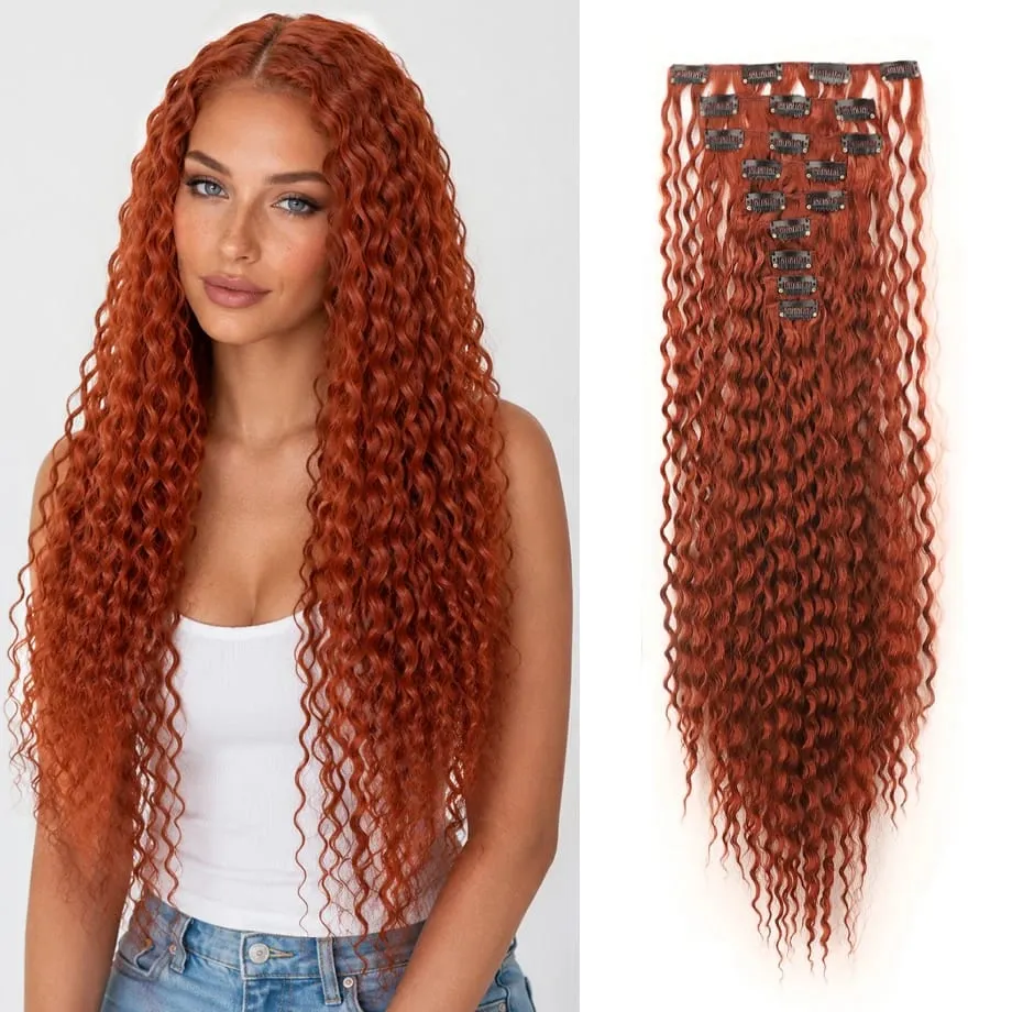 9pcs Clip in Hair Extensions 22 Inch Curly Wavy Hair Extension Loose Long Soft Synthetic Hairpieces for Women Daily Hairstyle