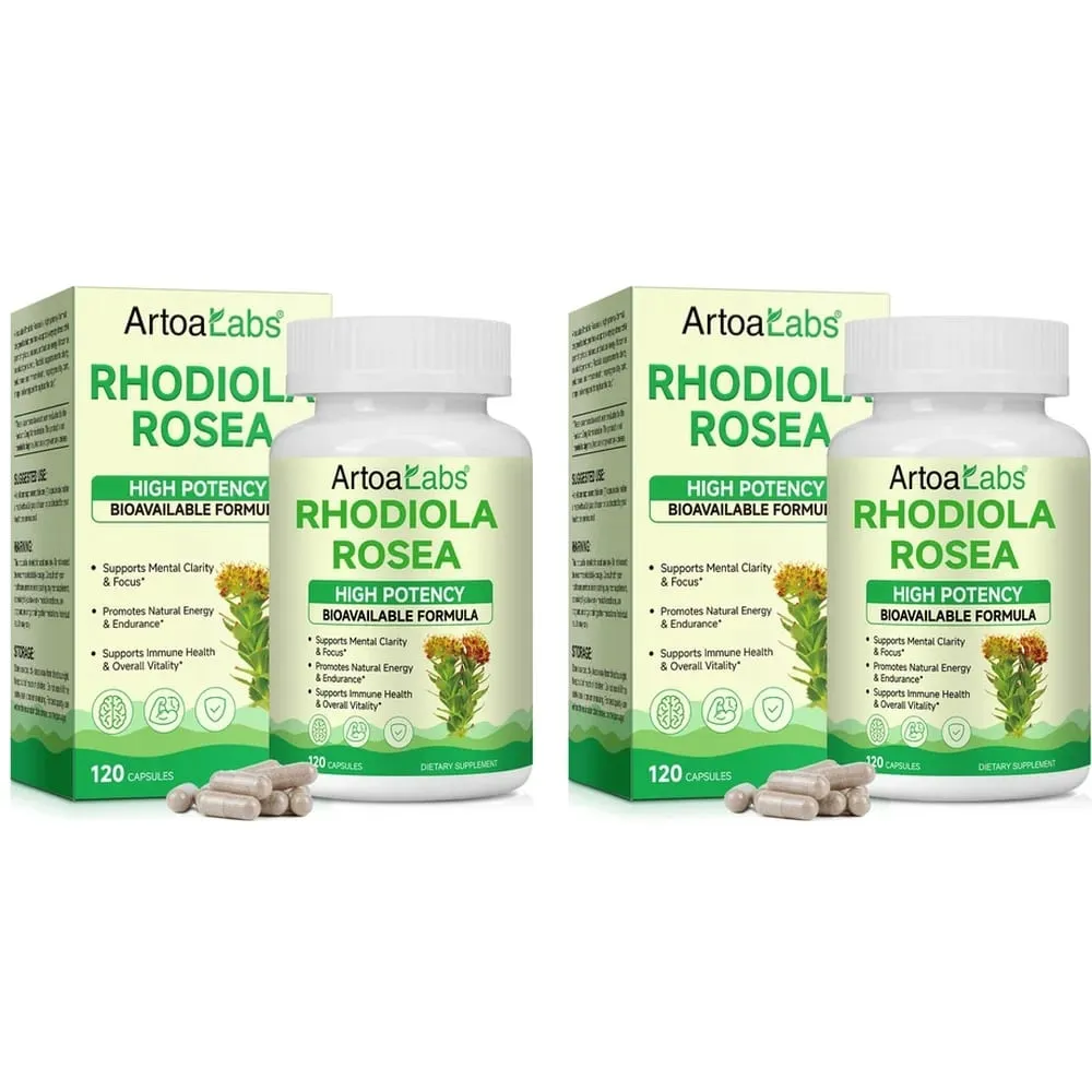 ArtoaLabs Rhodiola Rosea 500mg Capsules High Potency Supports Mental Clarity Focus Natural Energy Endurance 120 Vegan Capsules