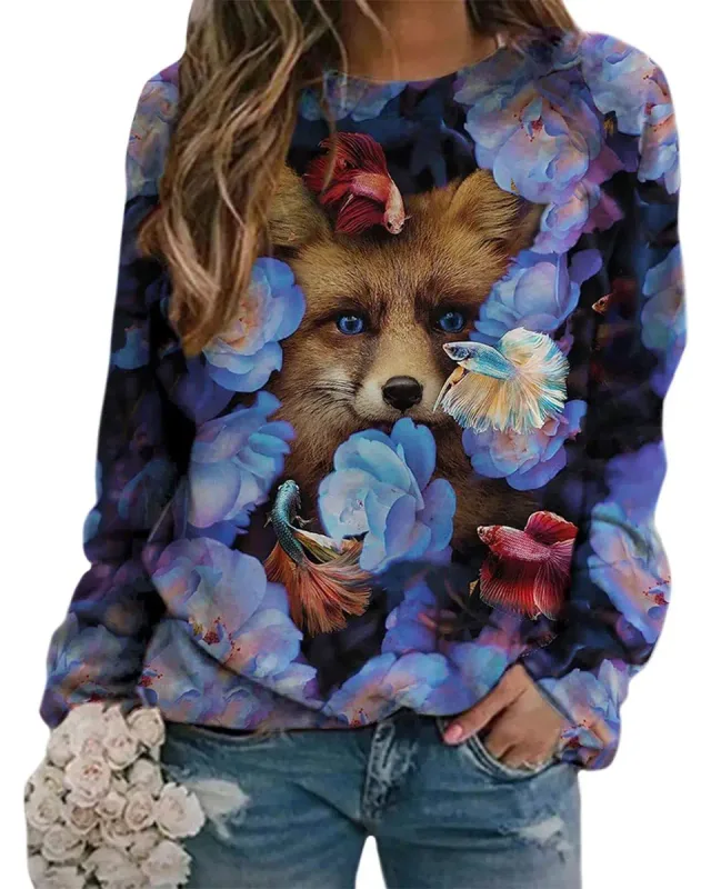 Fashion Butterfly flowers Women round-neck sweatshirt 3D Print Streetwear Autumn Y2k Sweatshirts Pullovers Woman Clothing Tops