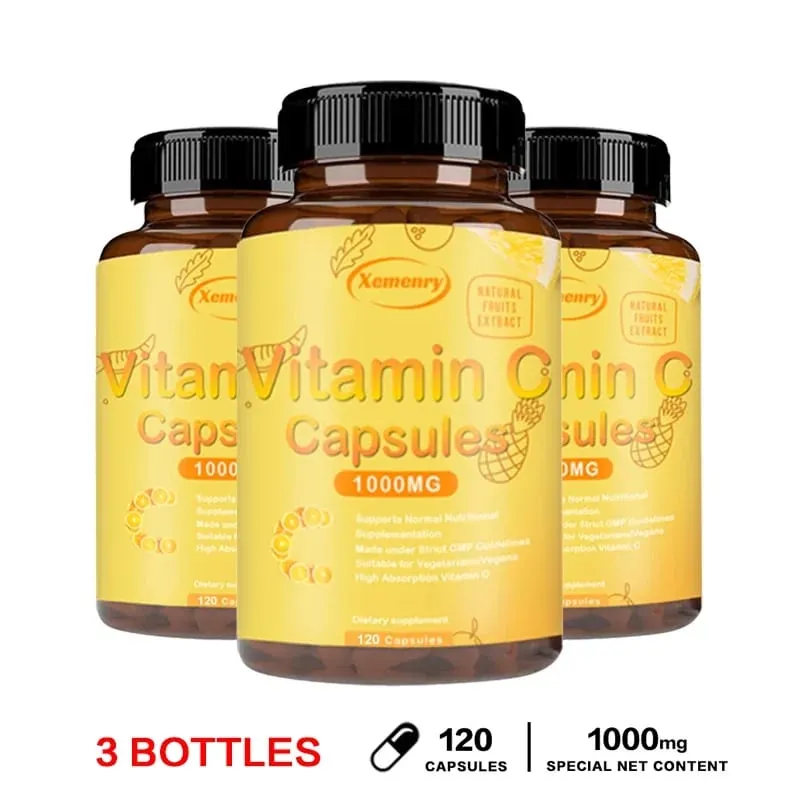 Vitamin C Capsules 1000mg - Immune System and Collagen Booster Skin Health Antioxidant Supplements