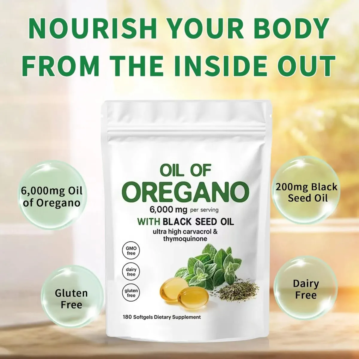 Oil of Oregano Softgels Skin Care Oil for Women Men Organic Oregano Oil Capsules with Black Seed Oil Plant Based | Non-GMO