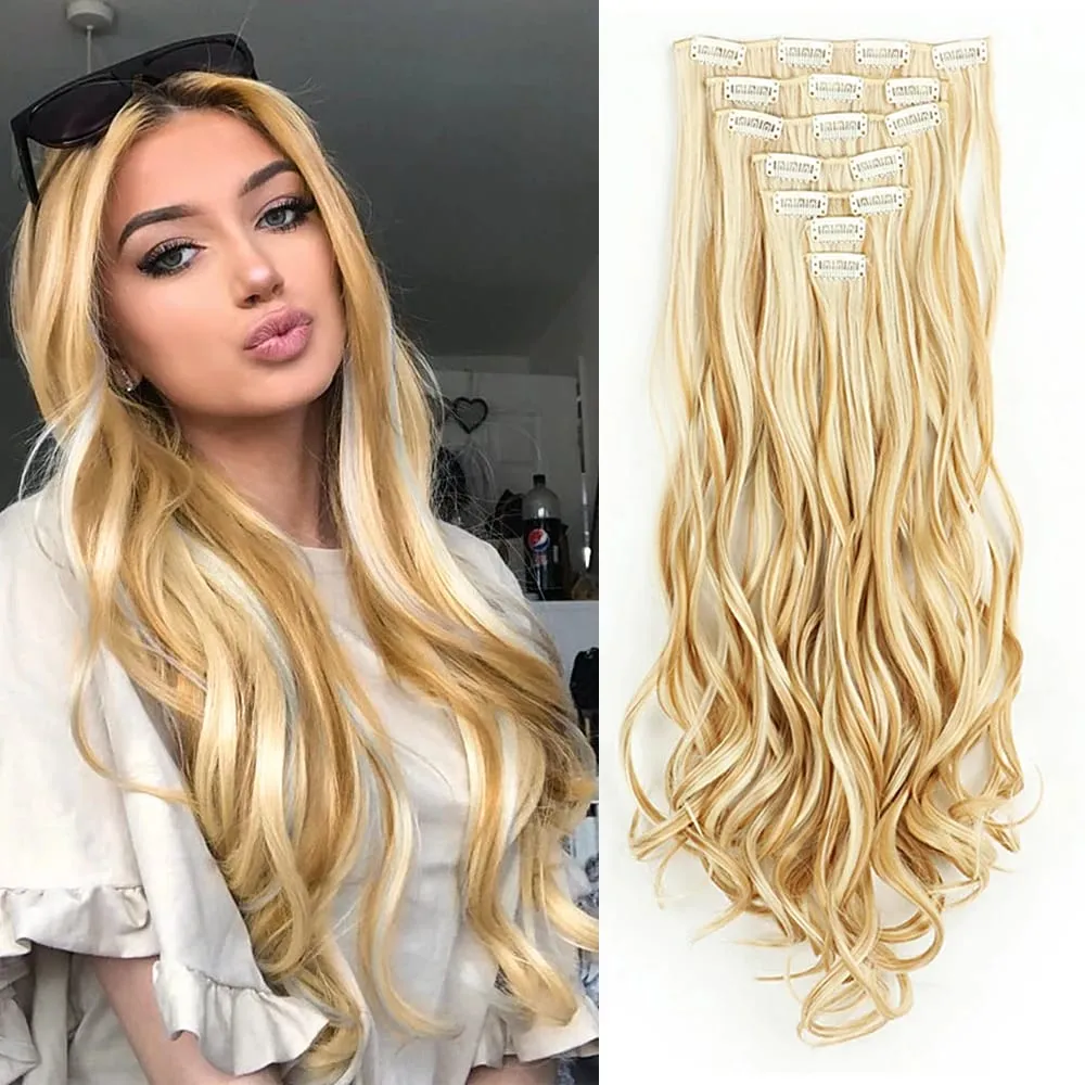 Synthetic Clip in Hair Extensions Purple hairpieces 7pcs/set 22inch Thick Hair for Women Girls Daily Party Cosplay